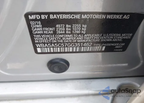 2016 BMW 528I from USA, damaged, VIN WBA5A5C57GG351462